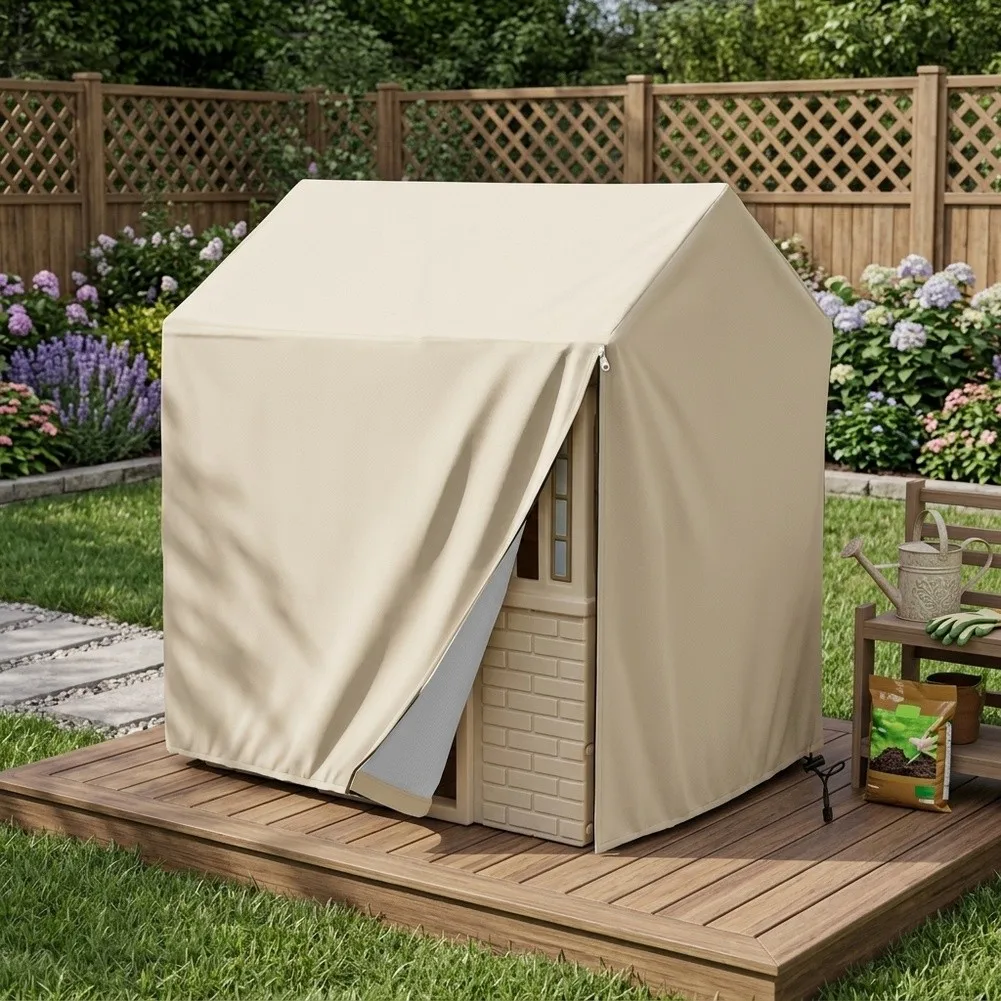 210D Oxford Fabric Playhouse Cover for Outdoor Use with Waterproof Coating and Wind Resistant Drawstring Closure