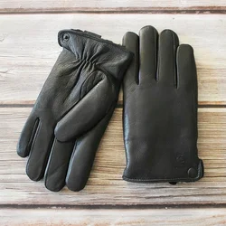 Guantes de piel de oveja gruesa para hombre, guantes cálidos de piel de cabra con patrón de piel de ciervo, guantes de dedo a prueba de frío para esquilar ovejas, invierno