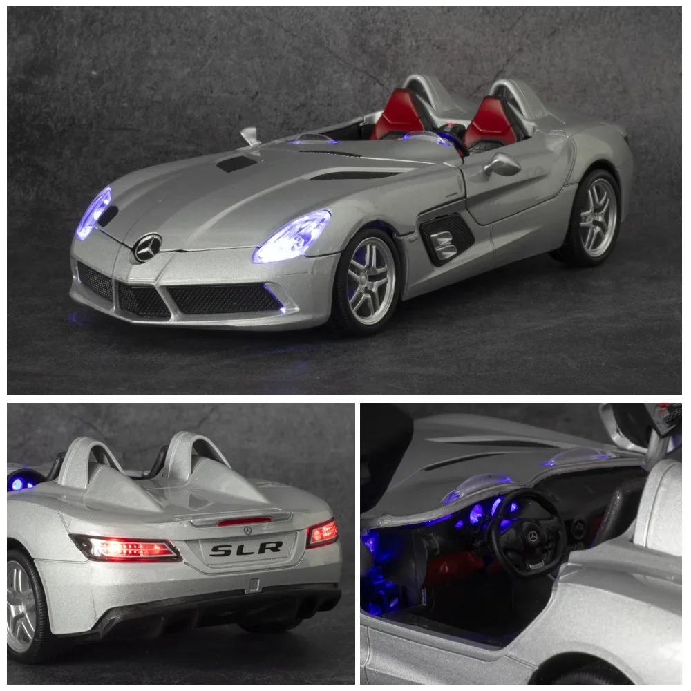 Diecast 1:24 Toy Car Mercedes Benz SLR Roadster Alloy Model Miniature Metal Vehicle Collection For Children Christmas Gifts Boys