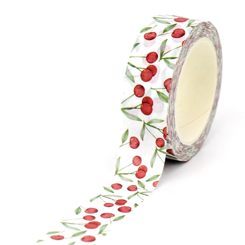 NEW 1PC 10M Decorative Watercolor Cherry Japanese Paper Washi Tapes for Journaling Adhesive Masking Tape Cute Stationery