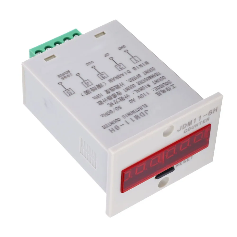 JDM11-6H Electronic Counter 0-999999 Counting Range AC110V Digital Display Counter Relay Transducer Count Power Failure Memory