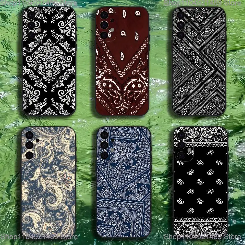 

Чехол для телефона с узором бандана для Samsung S25, S24, S21, S22, S23, S30, Ultra, S20, Plus, Fe, Lite, Note, 10,9,5G, черный чехол