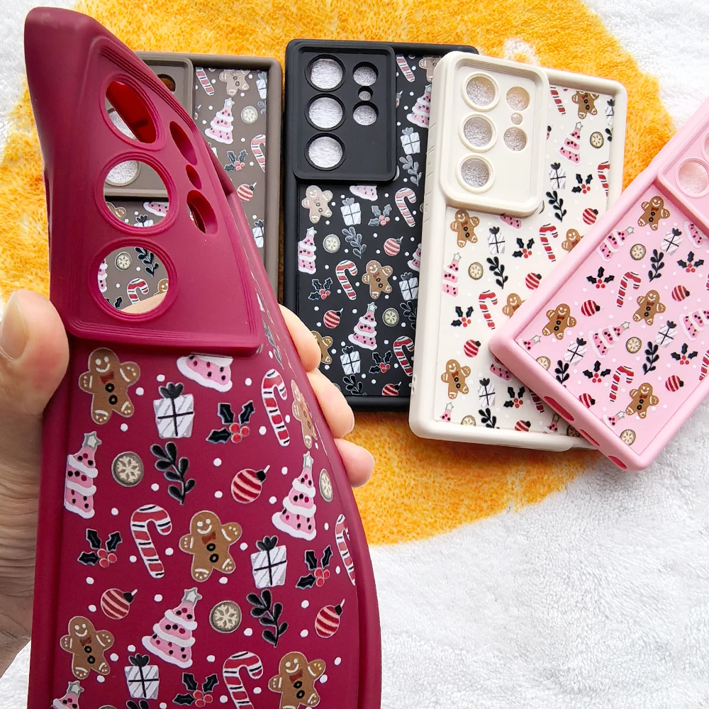 Merry Christmas Cute Print Phone Case for Samsung Galaxy S25 Plus S24 S23 S22 S21 Ultra S24FE Soft TPU New Year Cover Xmas Gifts image 2