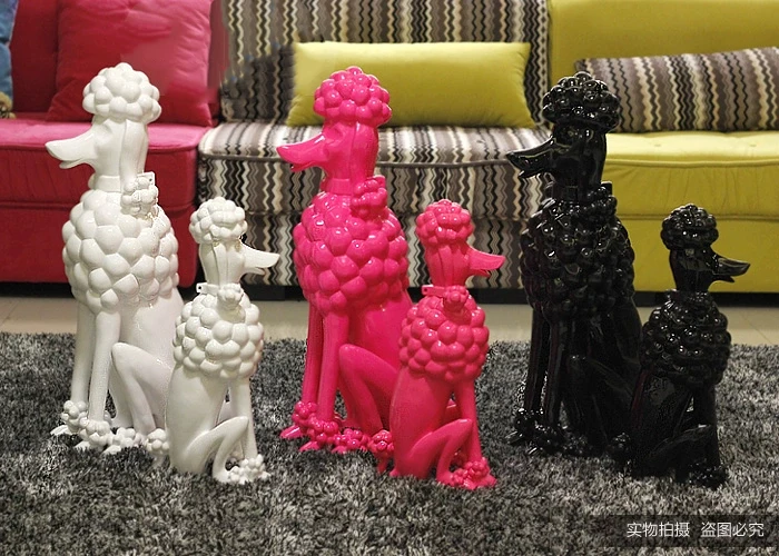 Pudel-Hunde-Skulptur, Tier-Hundestatuen, nordische Raumdekoration, kreative Kunstwerke, Ornamente, Heimhandwerk, Bodendekoration, individuell – Detail 2