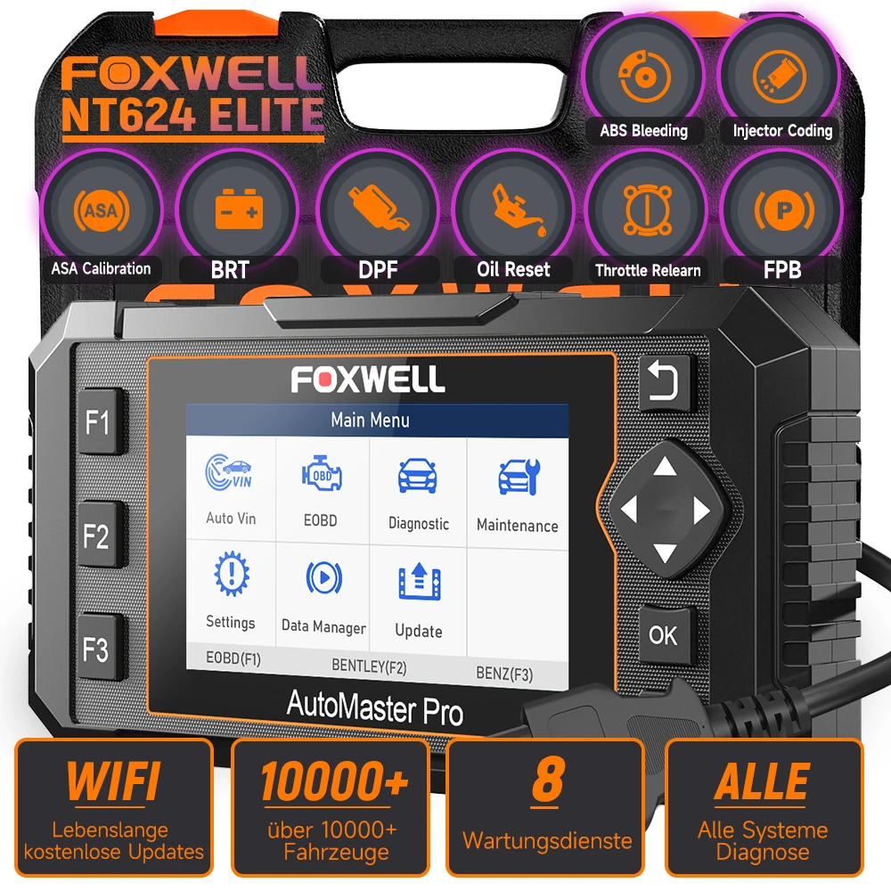 

2024 FOXWELL NT624 Elite OBD2 Scanner All System with 8 Resets ABS Bleeding/SAS/Oil/TPS/EPB/BRT/Injector/DPF Resets Battery Test