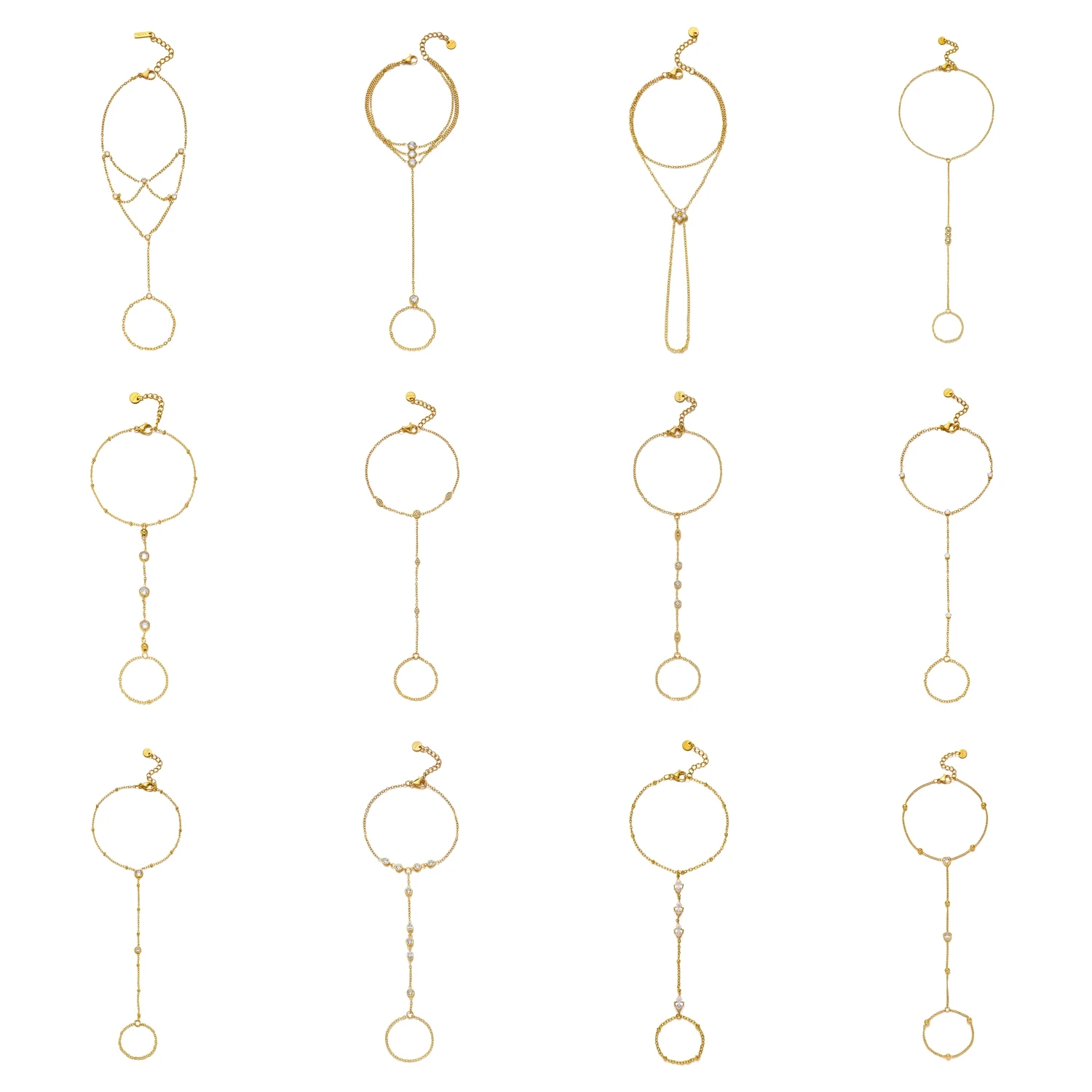 Minimalistisches CZ Edelstahl-Fingerarmband für Frauen Luxuriöse Braut Mehrlagige Handketten Party Hochzeit Schmuck Geschenk Wasserdicht – Detail 10