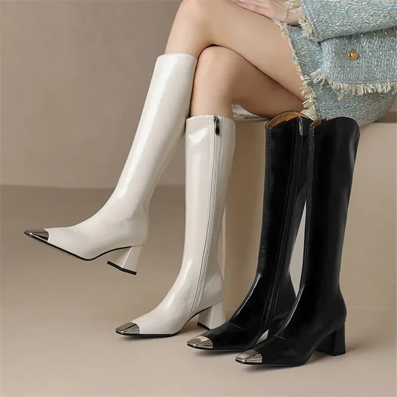 2023 Autumn Knee-High Boots Women Boots Square Toe Chunky Heels Elastic Boots for Women Winter Boots High Heels Zapatos De Mujer