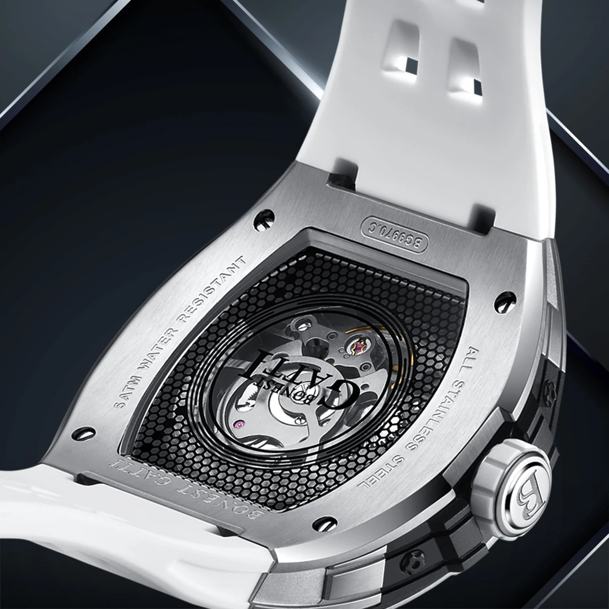 ساعة يد ميكانيكية فاخرة من BONEST GATTI مصنوعة من زجاج الياقوت المقاوم للماء بقرص ذهبي وردي وساعة ميكانيكية أوتوماتيكية