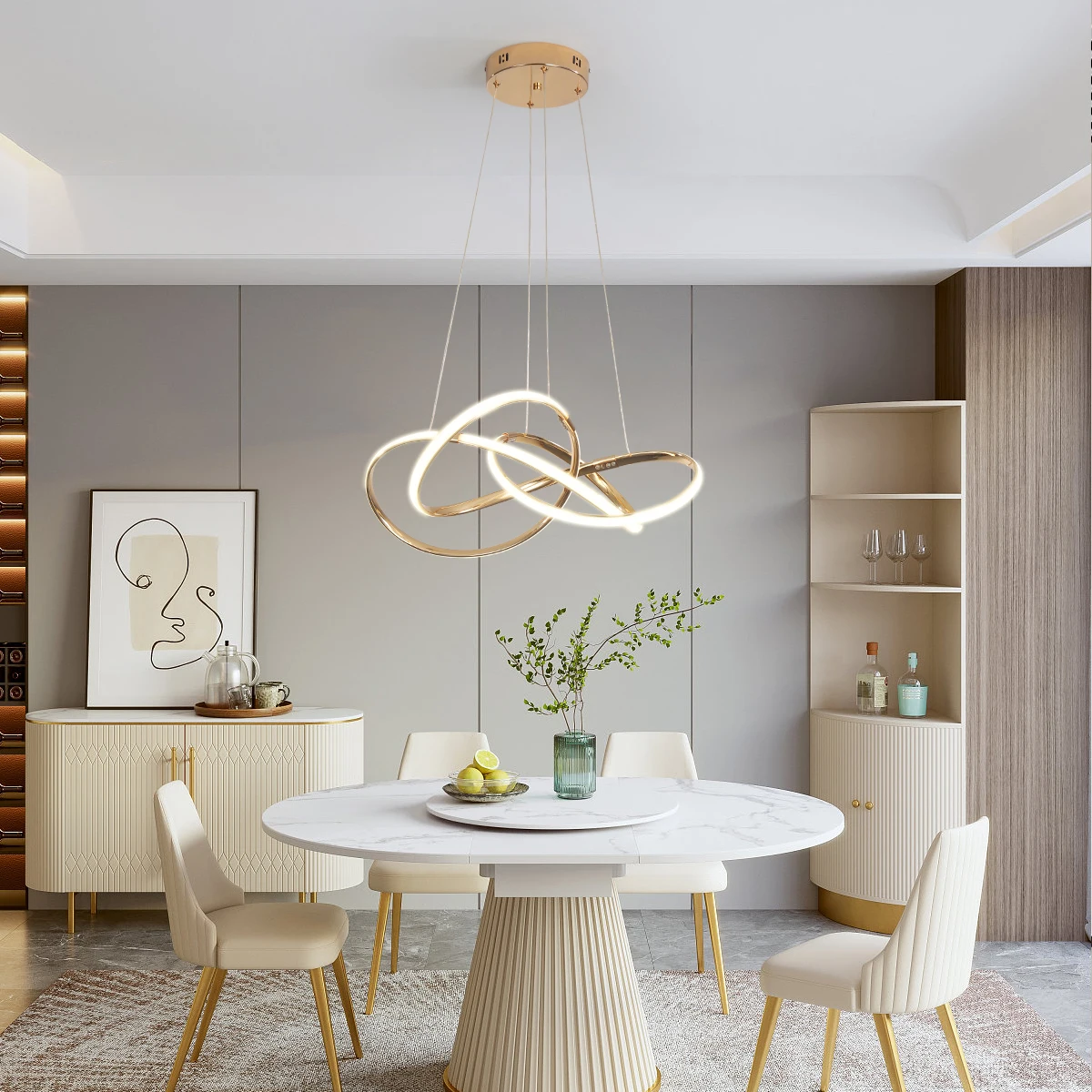 Modern LED Chandelier, Dimmable Modern Pendant Light Black Chrome Gold Chandeliers for Living Dining Room & Kitchen App/Remote