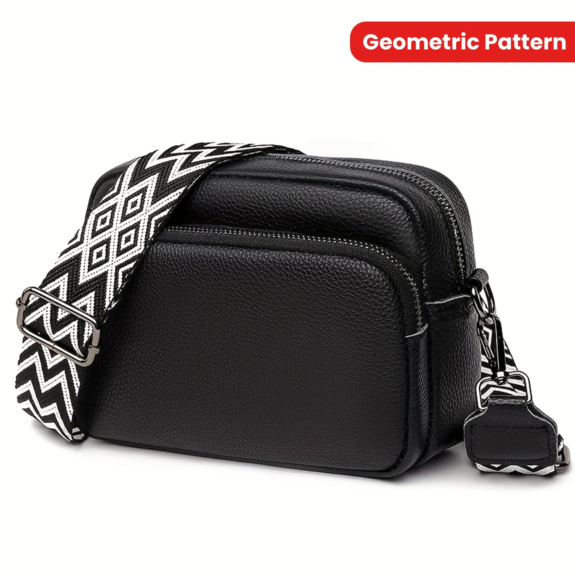 Stylish Crossbody Bag for Women Leather Messenger Bag, Versatile Shoulder Bag with Adjustable Geometric Pattern Design Strap
