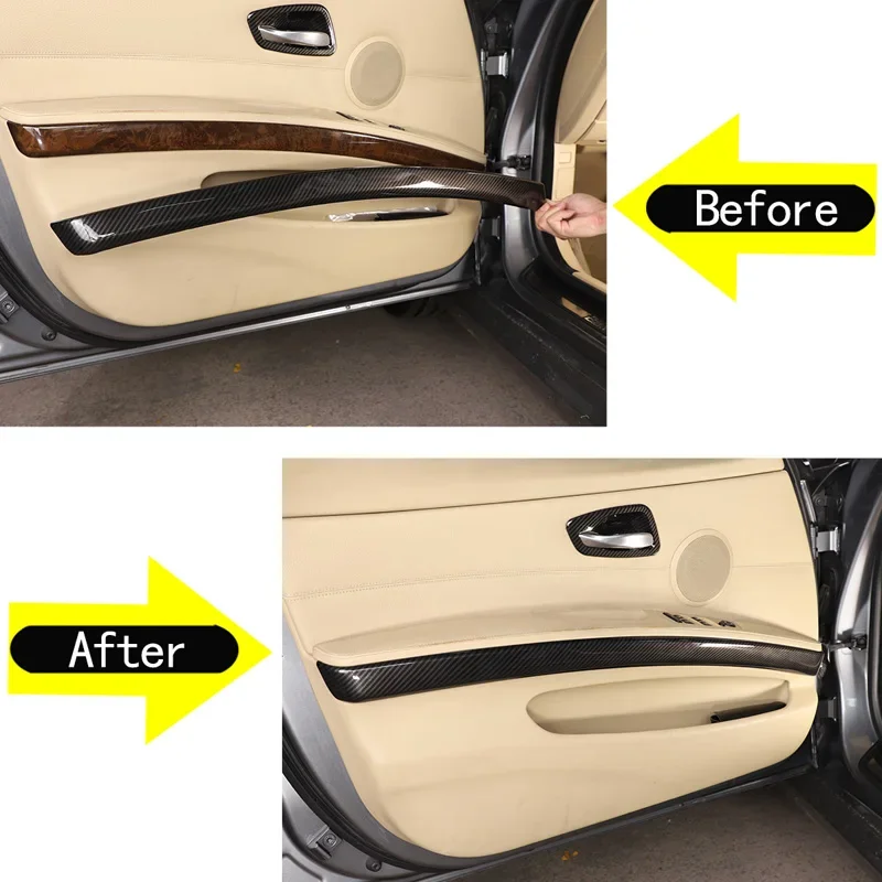 

4Pcs ABS carbon fiber For 2005-2012 BMW 3 Series E90 E92 car interior door panel decoration strip sticker interior accessories