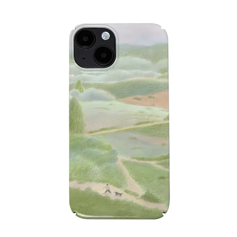 

Green Grassland Little Boy Phone Case for IPhone 16E 15 14 13 Pro Max 12 Mini 11 Pro Plus Protection Ultra Thin Hard PC Cover