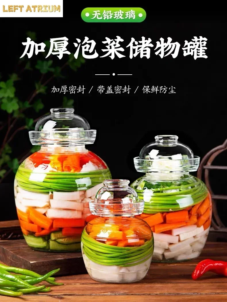 Household Pickled Jar Pickles Cylinder Sealed Cans 2.5/5KG  Korea Glass Container Kimchi Jar Kitchen Thickened Pickled Cans
