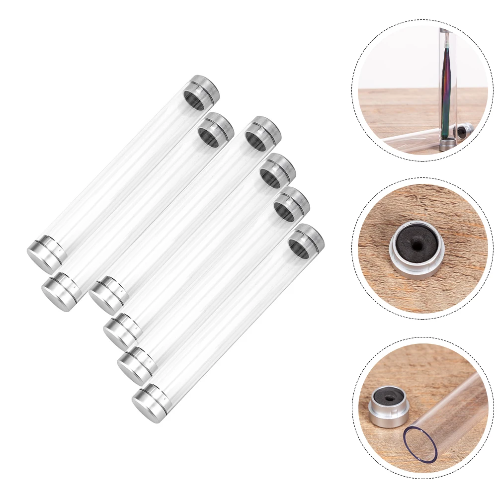 

6pcs Transparent Pen Storage Box Acrylic Pencil Case Portable Container Showcase Empty Pen Case Crystal Design Student