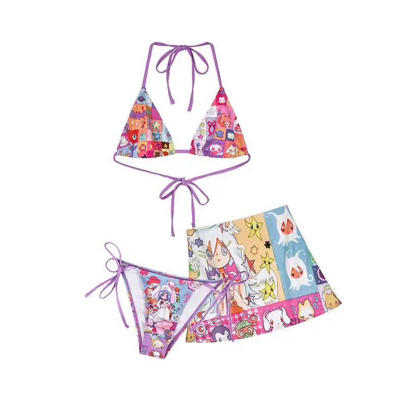 

Милый мультяшный купальник KT: сексуальный, с эффектом пуш-ап для небольшой груди, для пляжного отдыха, раздельный, с чашечками, без косточек