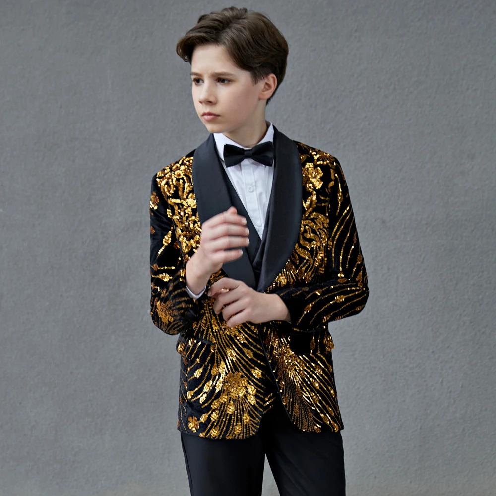 Children Sequined European Suit Flower Boy Army Dress Stage Show Palace Prince Performance Clothes Kids Blazer