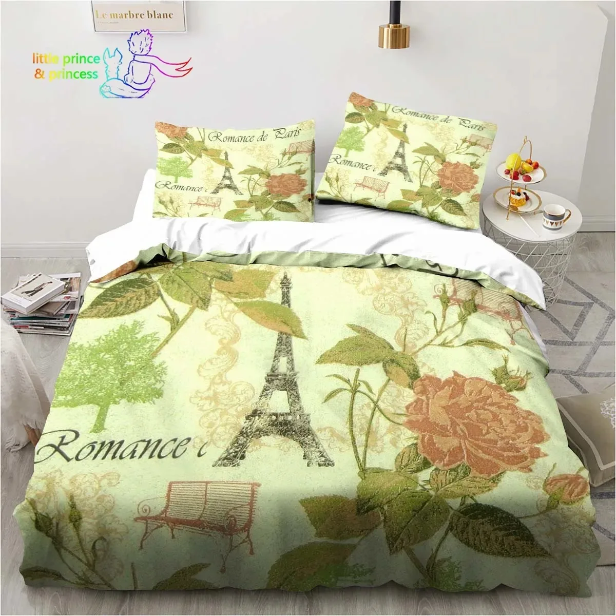

Vintage Paris Eiffel Tower Comfortable Duvet Quilt Cover Pillowcase Bedding Set Children Bedroom Decoration Home Textile