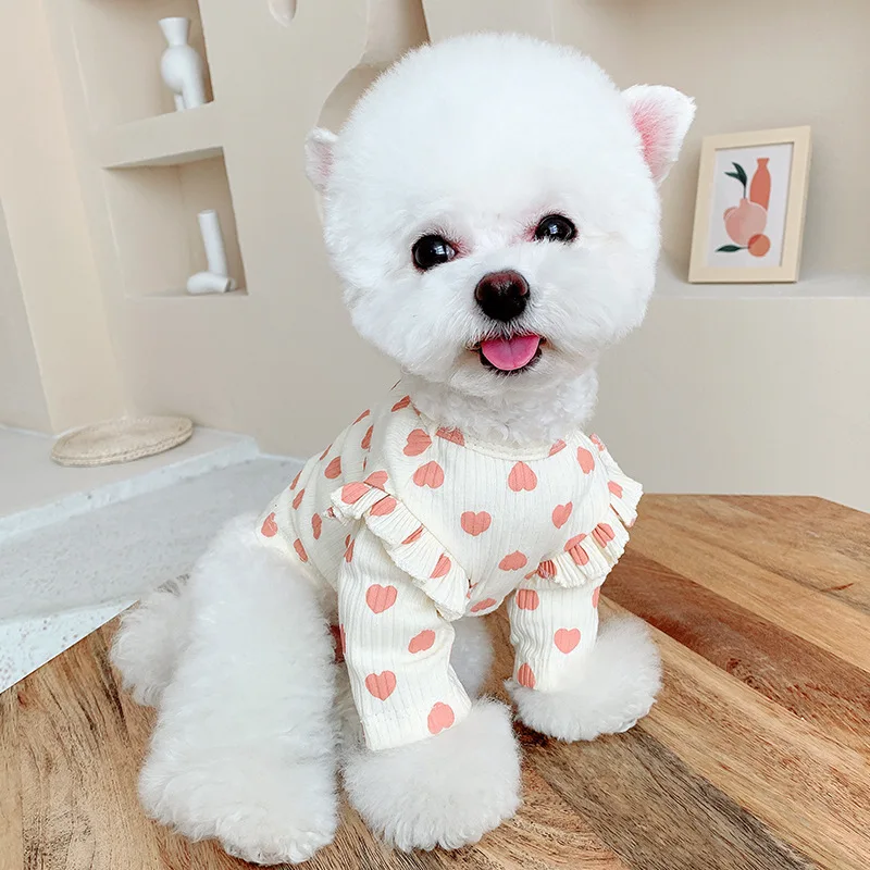 

Puppy Clothes Autumn Love Stretch Shirt Dog Cat Small Dog Teddy Pet Schnauzer Bichon Hiromi Clothes Spring Autumn Dog Clothes