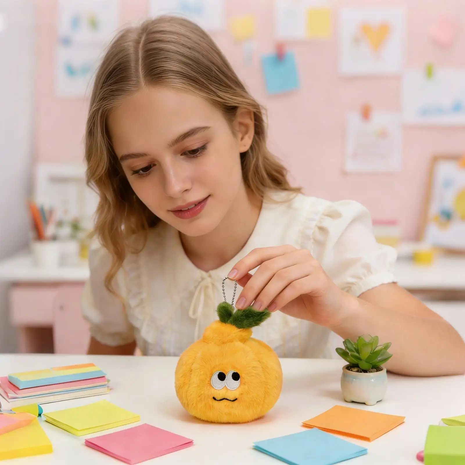 

Cartoon Bag Charms Peelable Design Bag Charm Funny Orange Plush Keychain With Worm For Backpack Purse Travel Commuting Birthday