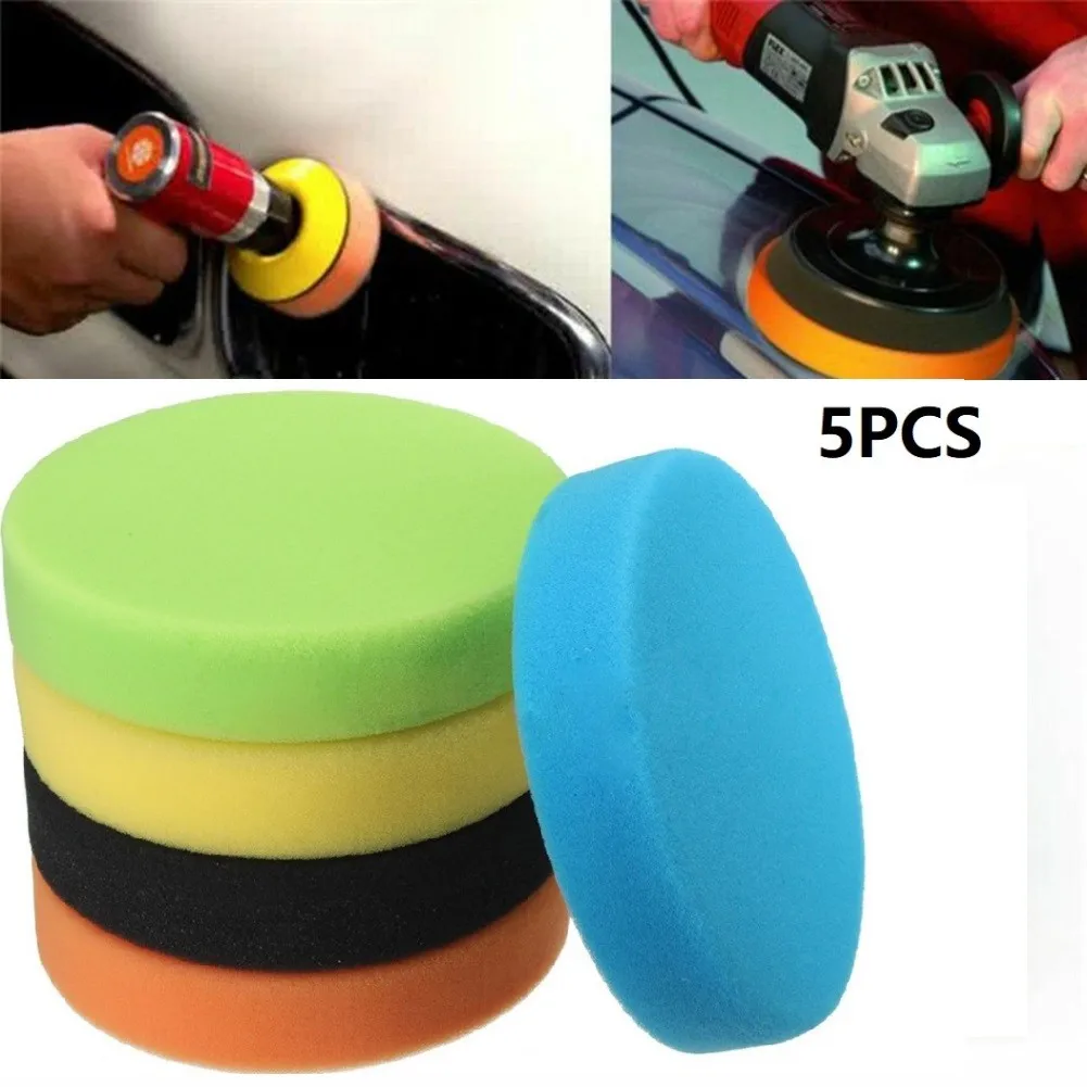 5pcs 3inch Flat Sponge Buffing Pads Kit Black Orange Blue Green Yellow For Car Polisher Waxing Polishing And Scratch Removal Too