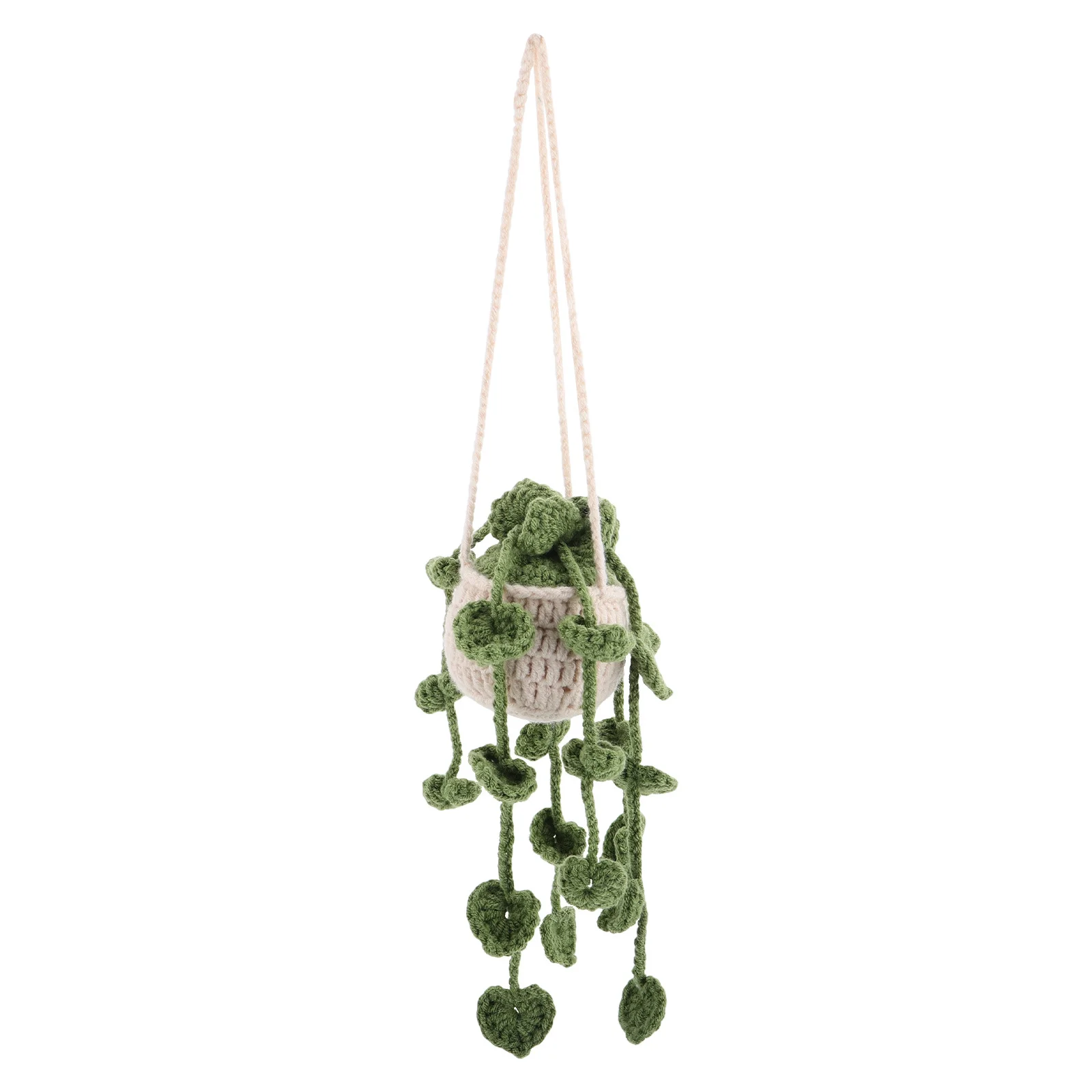 

Small Crochet Hanging Basket Plant Car Rearview Mirror Pendant Fake Plant Ornament Car Interior Decoration Accessories