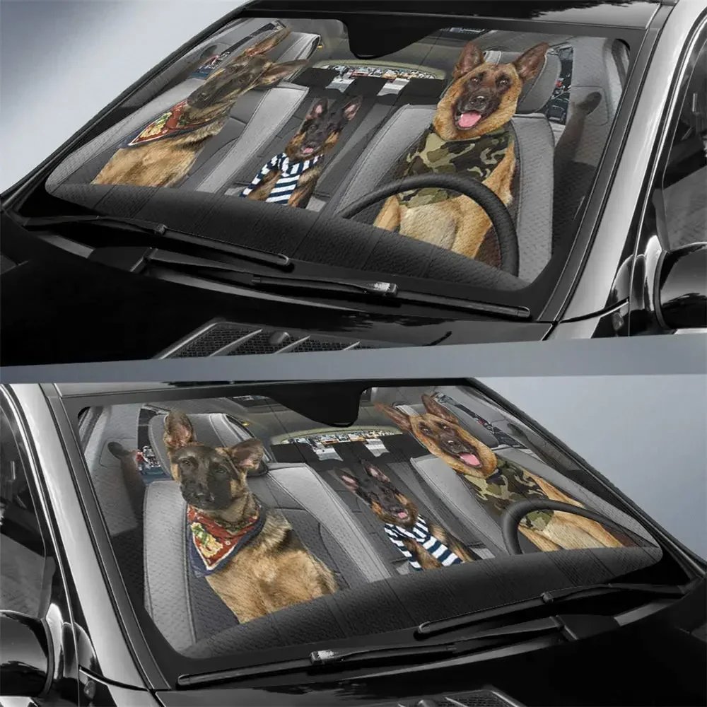 German Shepherd Driver Car Sun Shade Dog Family Auto Front Window Windshield Animal Car Sunshade Anti-Sunlight Automotive Cover