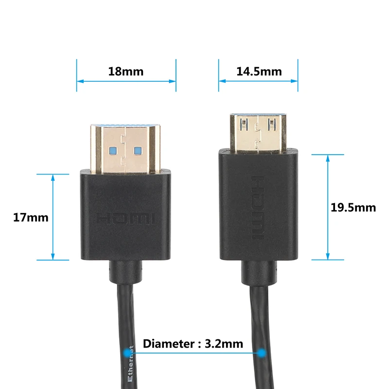 Cabo hdtv ultrafino camvate od 3.2mm 4k @ 60hz cabo mini-hdmi para hdmi de alta velocidade para pc divisor monitor cabo de áudio e vídeo