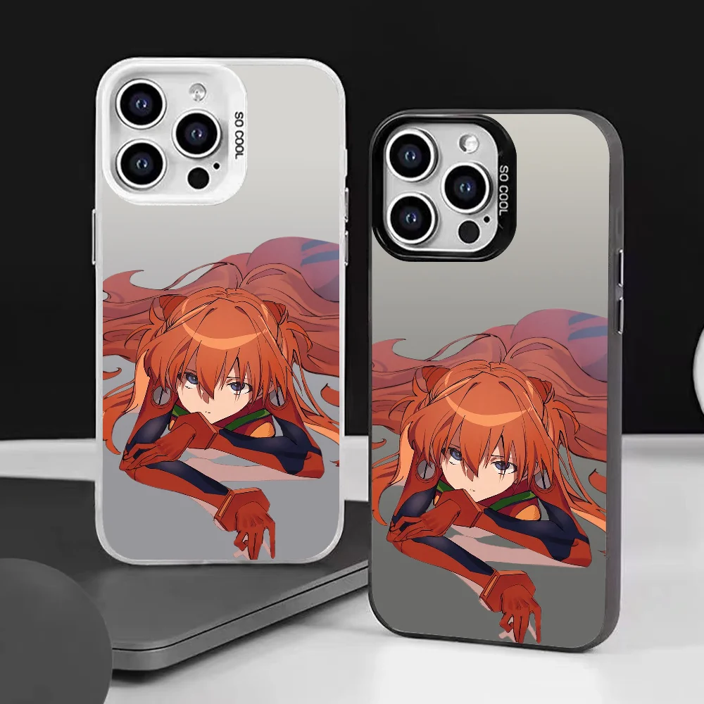 Anime S-soryu A-Asuka L-Langley Phone Case Phone Case IMD color silver shell For iPhone 16 15 14 13 12 11 Pro Max Plus