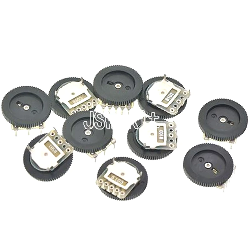 10pcs Double Dial Taper Volume Wheel Duplex Potentiometer B102 B103 B203 B503 B104 1K 2K 5K 10K 20K 50K 100K 3Pin 5Pin 16*2mm