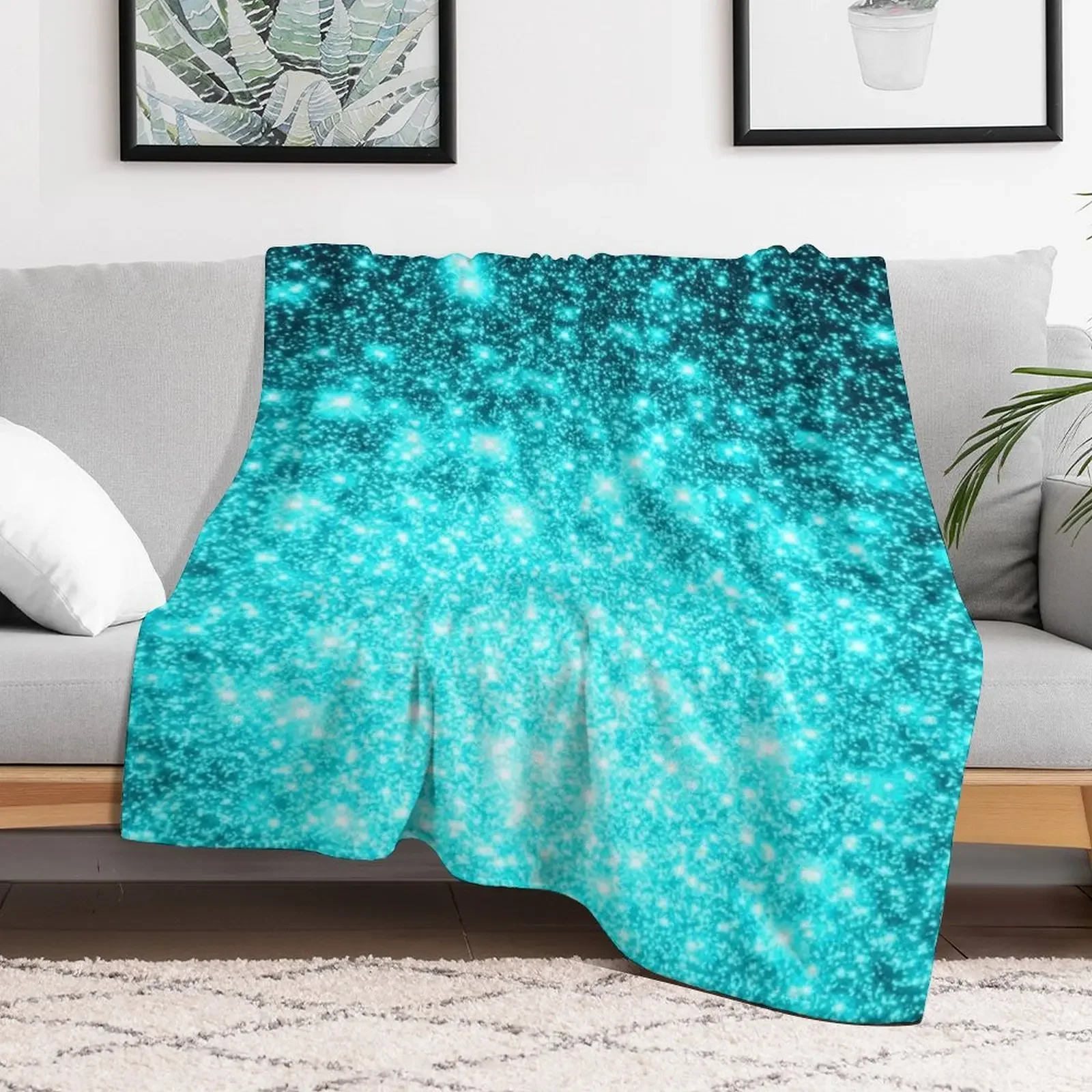 Teal Galaxy Sparkle Stars Ombre Throw Blanket Versatile Cozy Throw Blanket for All Occasions
