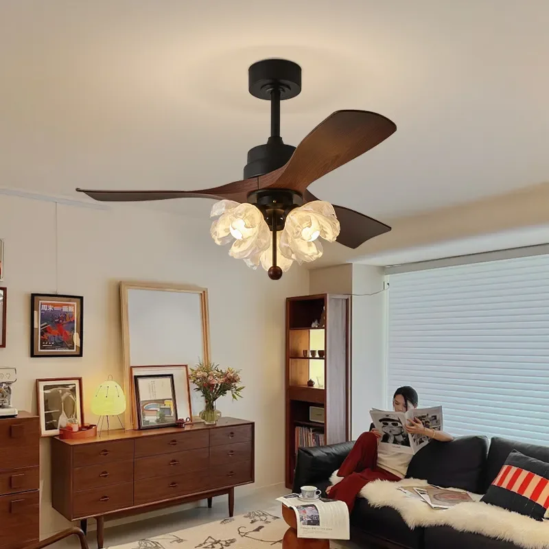 for Medieval French Retro Ceiling Fan Light Intelligent Frequency Conversion Full Spectrum Chandelier for Study Bedroom