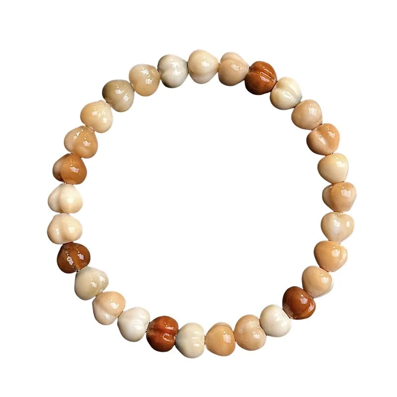 Hainan White Jade Mixed Beads Heart & Peach Shaped Single Loop Prayer Bracelet for Men Women Meditation Play Gifts