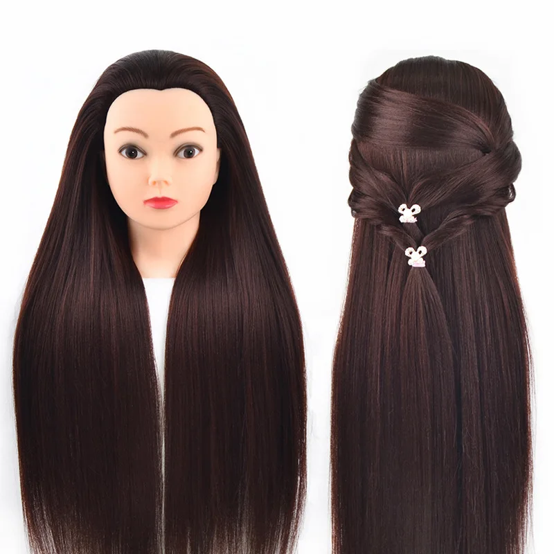 

Dark Brown 100% High Temperature Fiber Hair Mannequin Head for Braid Hairdressing Manikin Head Nice Doll Head with Clamp