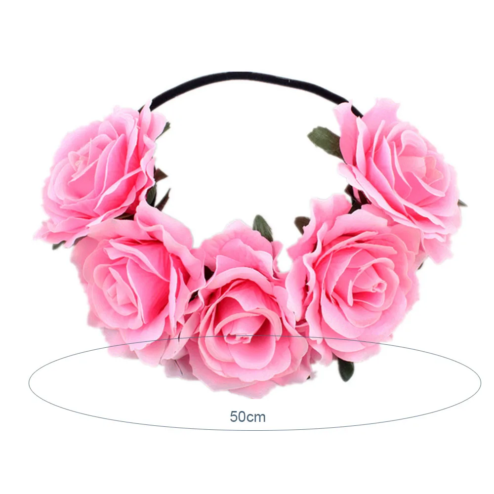 Women Bohemia Handmade Floral Headband Big Rose Flower Hairband Accessories Girls Bridemaids Wreath Party Hair Ornaments Floral