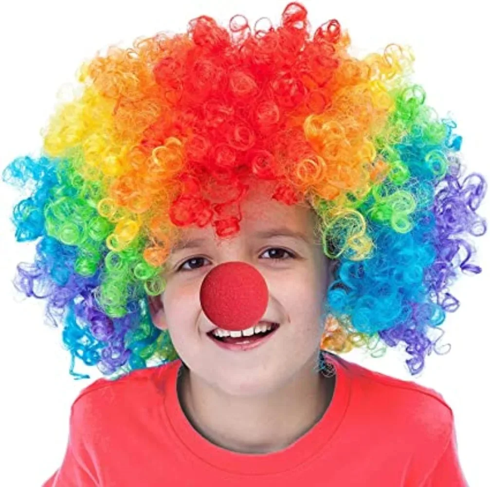 Afro Curly Clownวิกผมตลกเชียร์ลีดเดอร์วิกผมClown Propsฟุตบอลแฟนหยักวิกผมสังเคราะห์สําหรับประสิทธิภาพฮาโลวีนคอสเพลย์