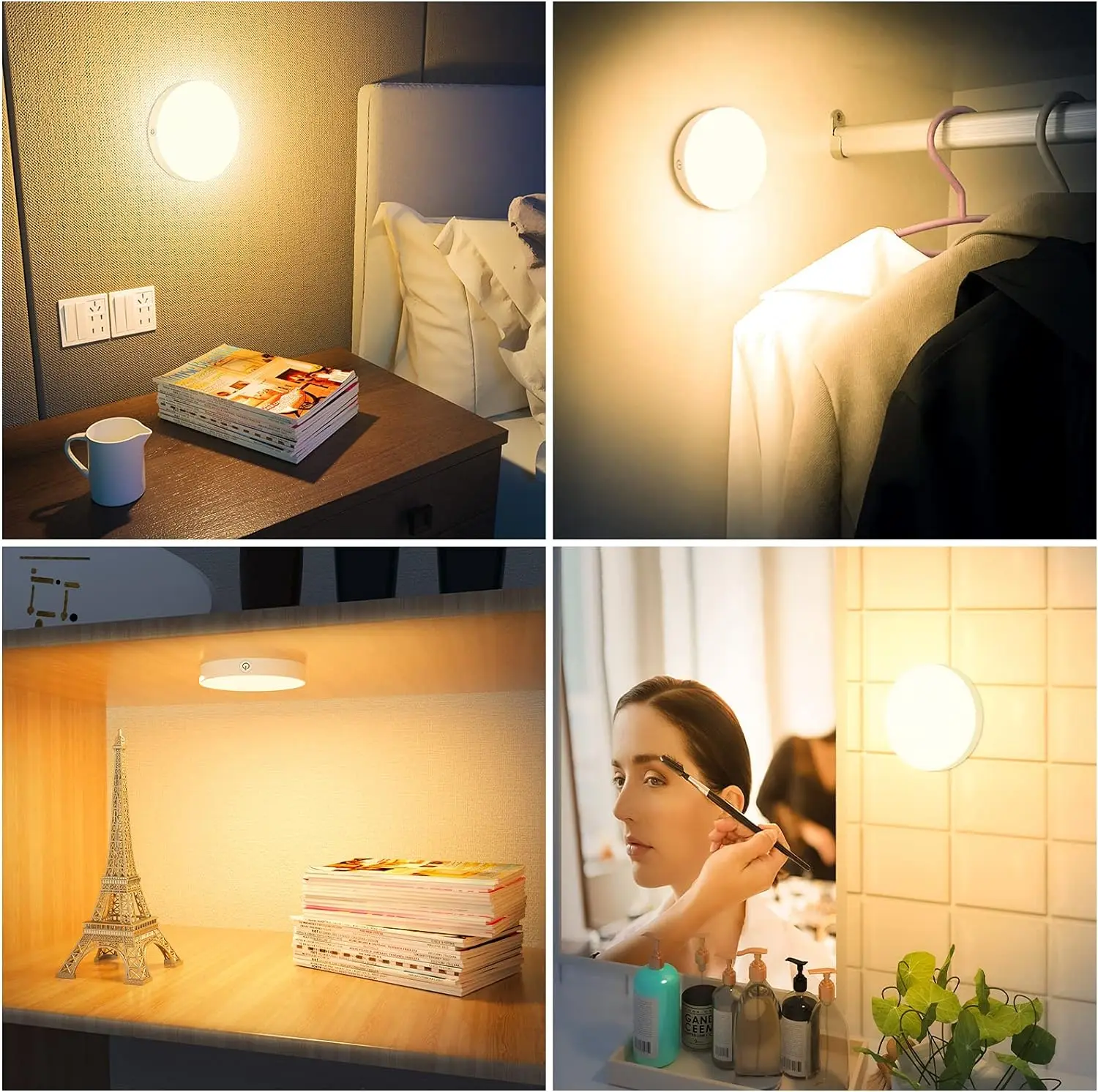 Touch Night Light Dimmable Buit-in 1000mAh Battery USB Rechargeable for Study Bedroom Cabinet Wardrobe Wireless LED Closet Light