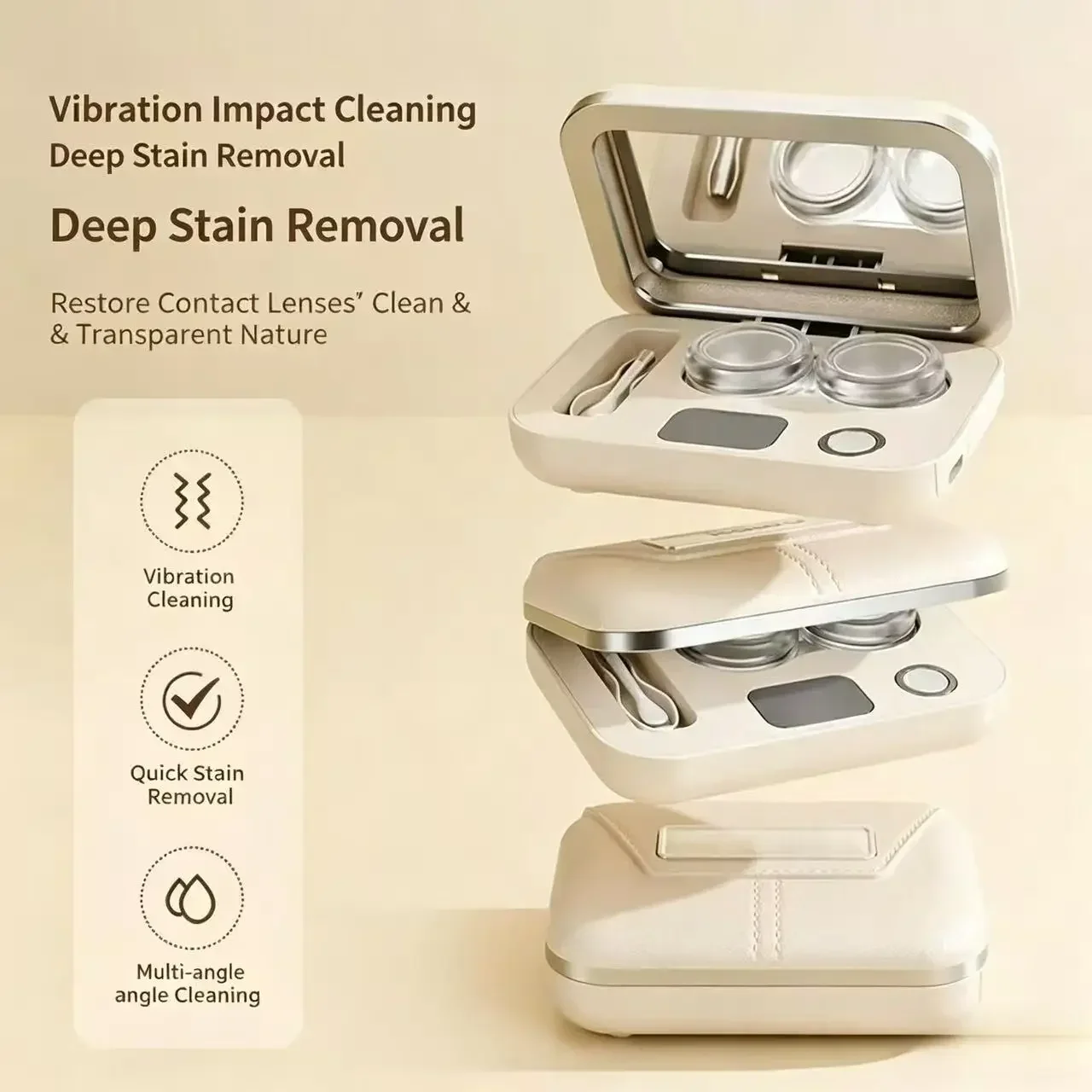 Contact Lens Cleaner, 3 Modes, Blue Light + Vibration, Type-C Charging, Auto Shut-Off for Daily, Monthly & Yearly Lenses