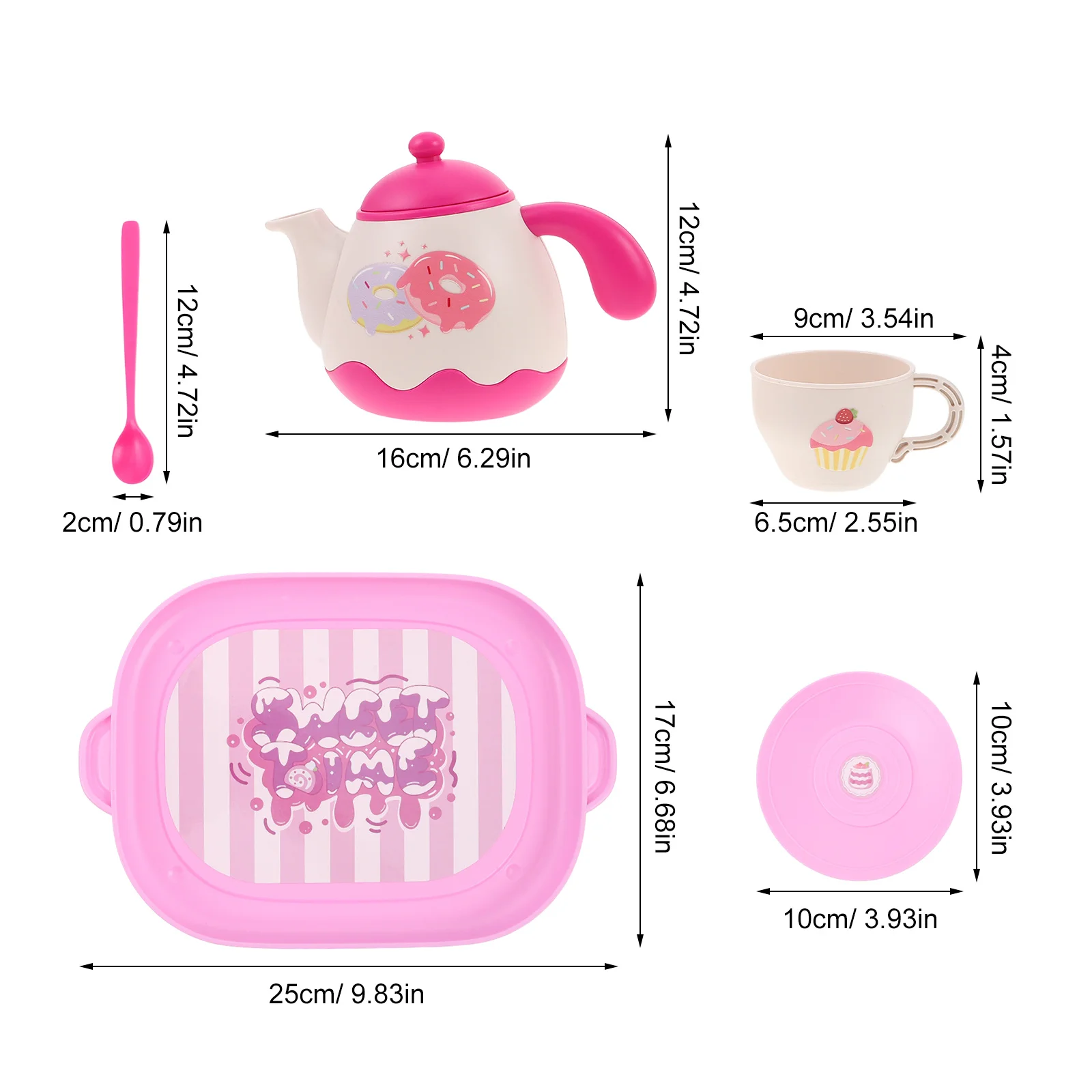 1Set Plastic Fantasiespel Kindertheekransje Set Realistische Theepot Kopjes Schoteltjes Lade Kinderkeuken Accessoires Kleine Meisjes