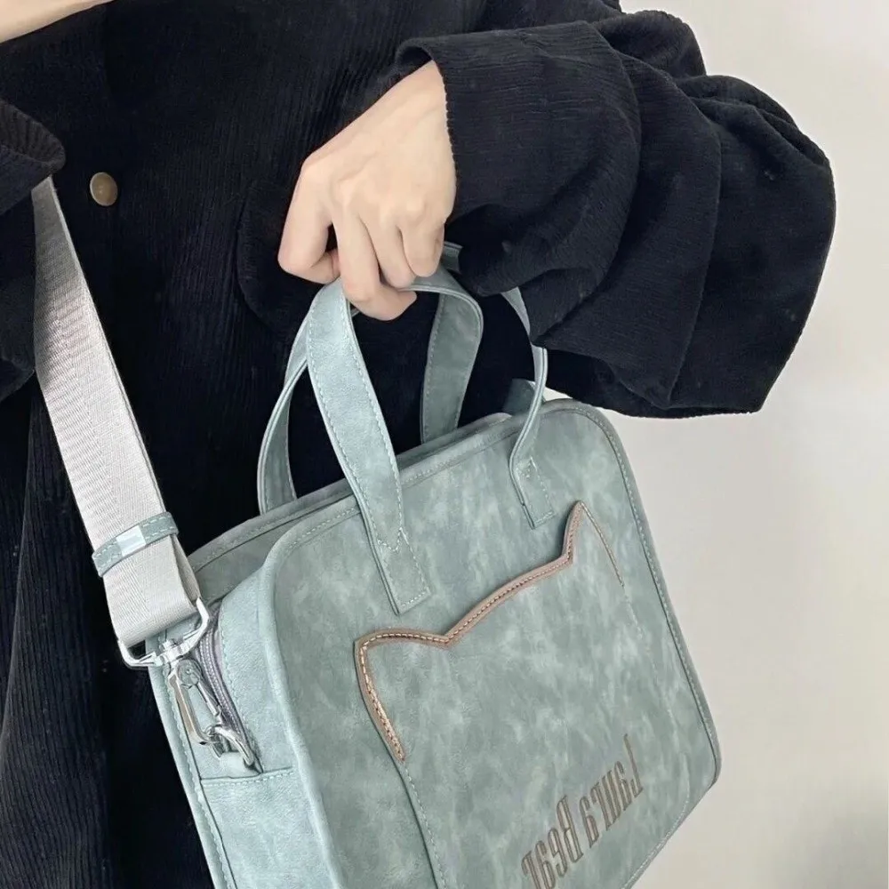 Durable Portable Laptop Sleeve PU Leather Shockproof Computer Handbag with Straps Large Capacity Laptop Bag School