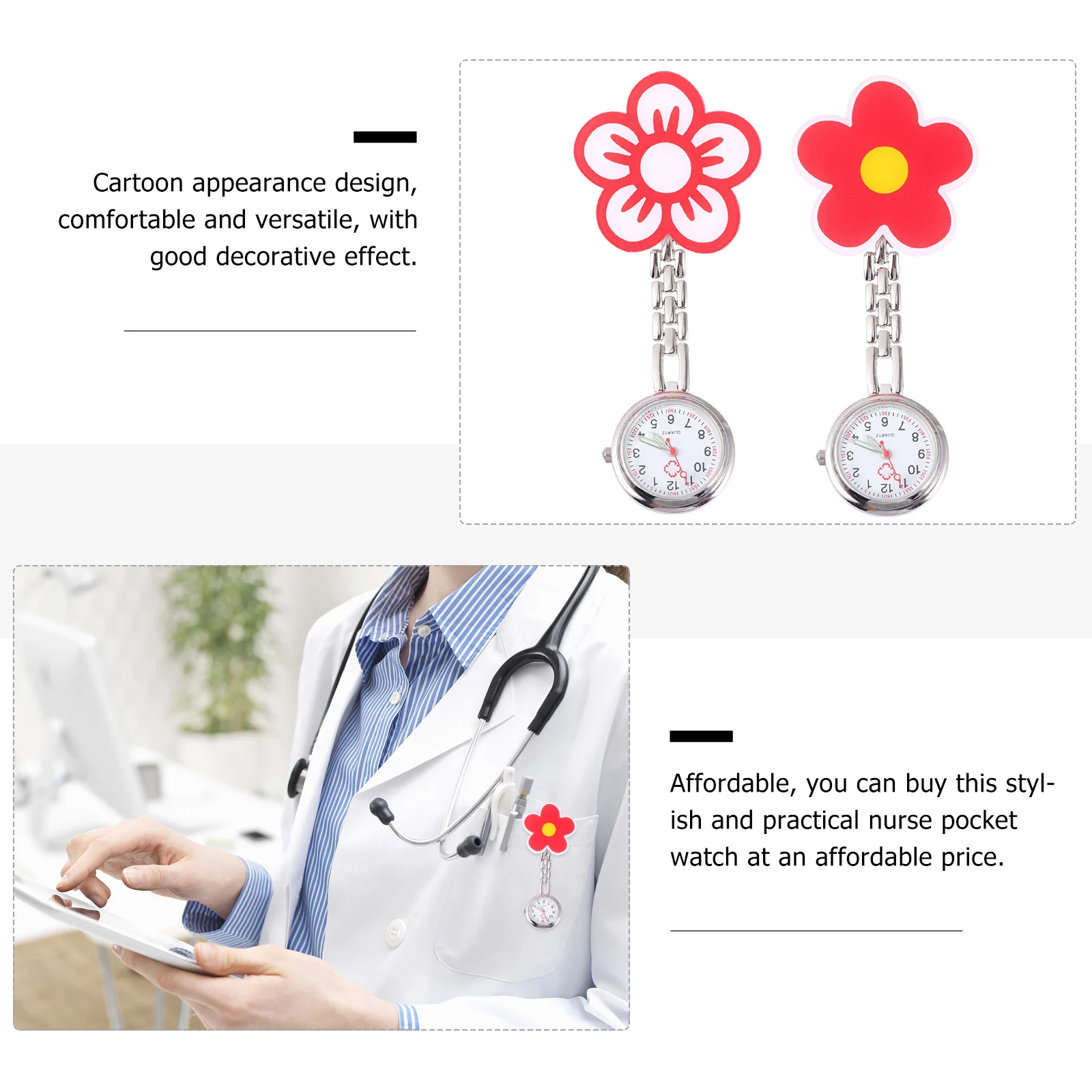 

2Pcs Nurse Fob Watch Affordable Practical High Texture Durability Reasonable Structure Easy Carry Clip Watch Clear Time Display