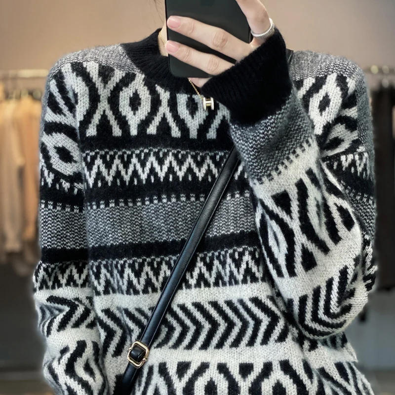 Cashmere Sweater Women\'s 2023 Autumn/Winter New 100% Pure Wool Sweater Loose Large Size Thick Luxury Pullover Knitted Top Female