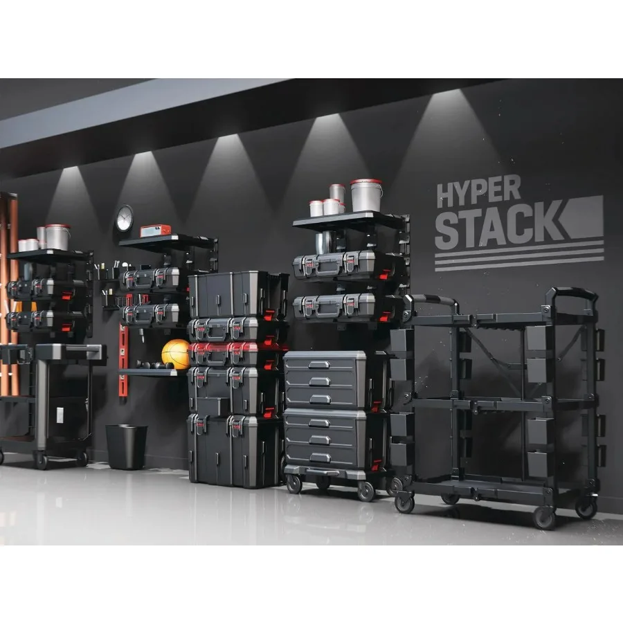 Hyper Tough Hyper Stack Heavy Duty 3 Piece Modular Rolling Toolbox System, Black