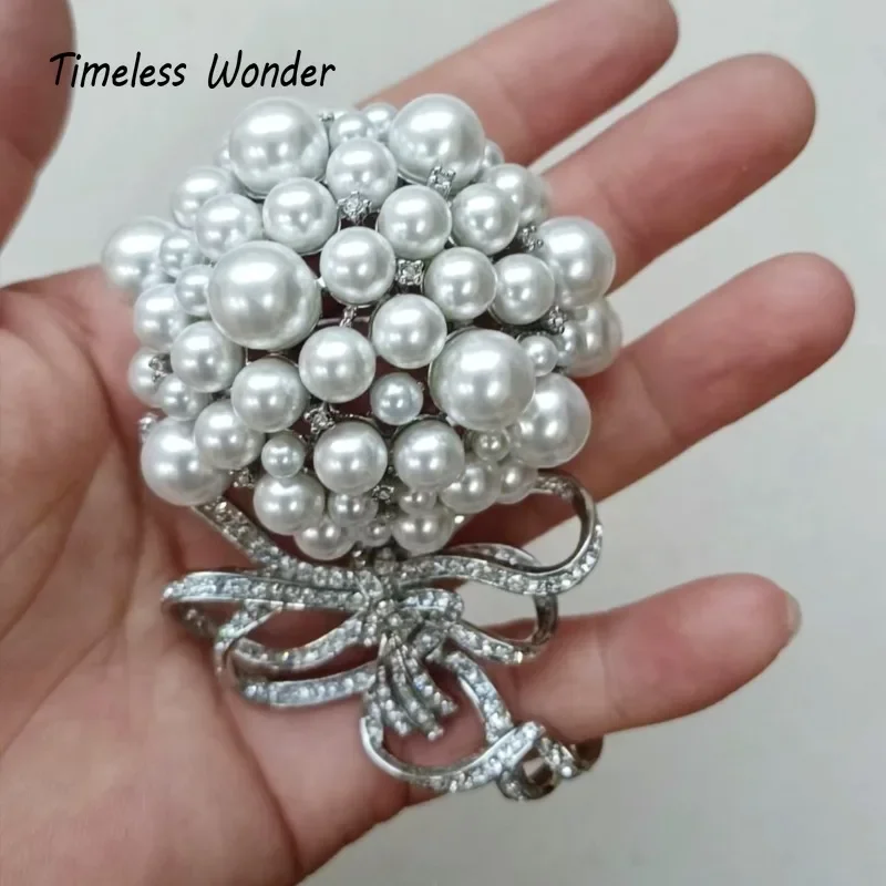 Timeless Wonder Fancy Zircon Glass Pearl Floral Brooch Pins for Women Designer Jewelry Runway Top Bride Gift Rare Broches  5252