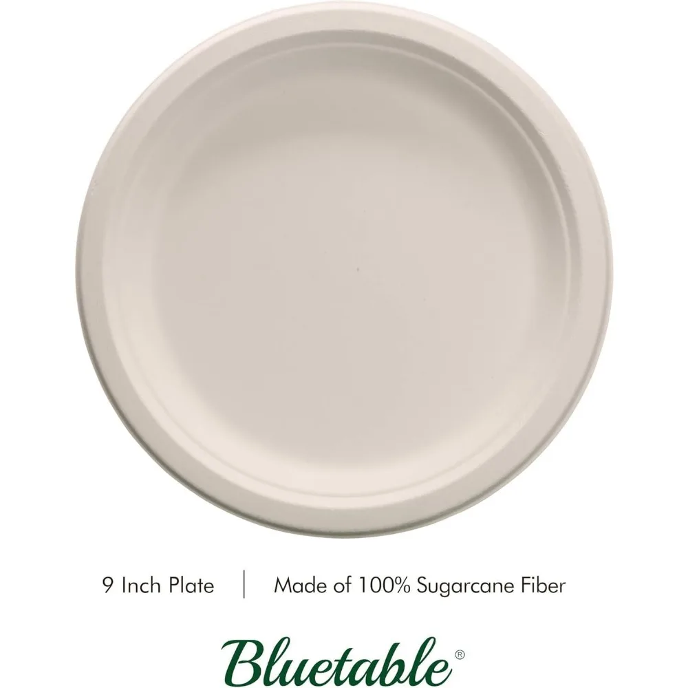 Compostable Paper Plates 9 Inch Bulk 1000 Pack Biodegradable Sugarcane Bagasse Heavy Duty Disposable