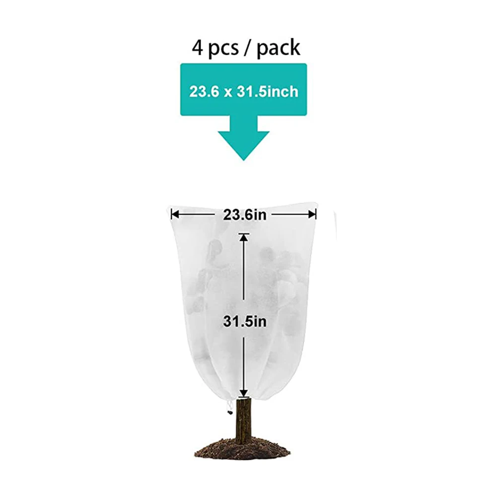 4 Pak selimut perlindungan beku tanaman 24x32in, selimut perlindungan lapisan es cuaca dingin musim dingin dengan tali untuk luar ruangan
