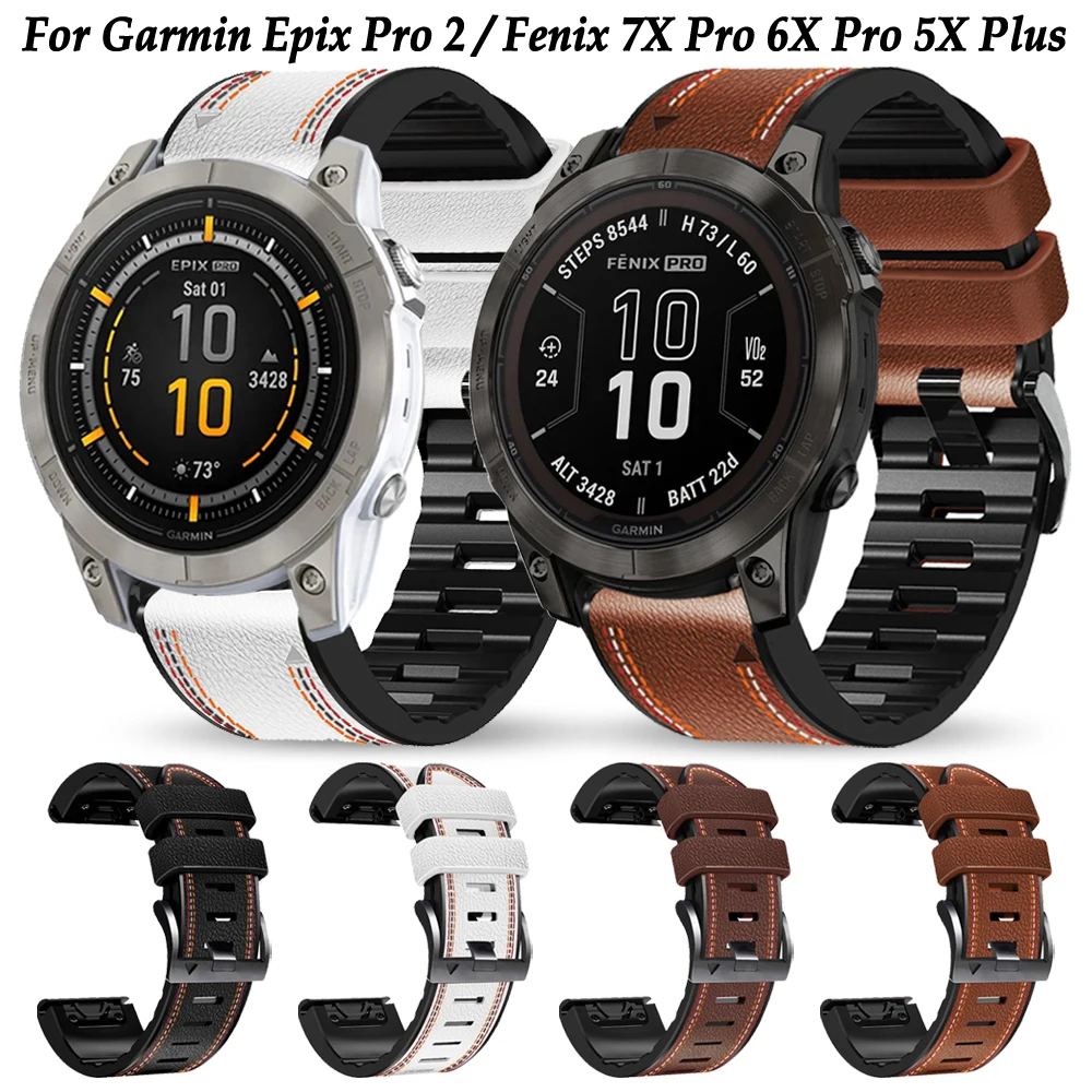 Quickfit 22mm 26mm Synthetic Leather Watchband Strap Compatible with Garmin Fenix 8 7 6 6X 7X pro Solar 5X Plus Epix Wrist Strap