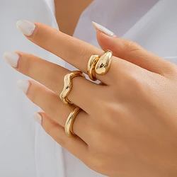 Ingemark 3Pcs Vintage Gold Color Snake Rings for Women 2024 Trendy Goth Geometric Adjustable Open Finger Rings Wed Jewelry Gift