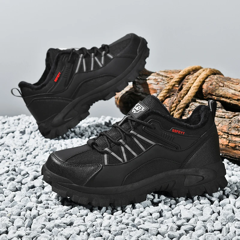 

Outdoor Hiking Shoes Mid-top Men Boots Plush Breathable Women Shoes Wear-resistant Lace-up Men Casual Sports Shoes Women