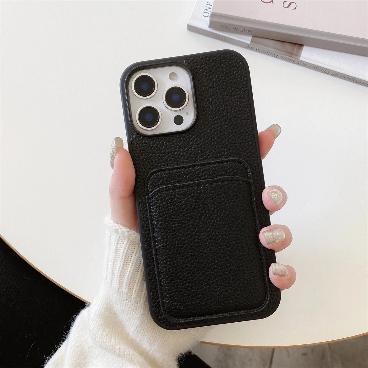 Цветной кожаный чехол для телефона с карманом и слотом из искусственной кожи для iPhone 17, 16, 15, 14, 13, 12, 11 Pro Max Plus, задняя крышка