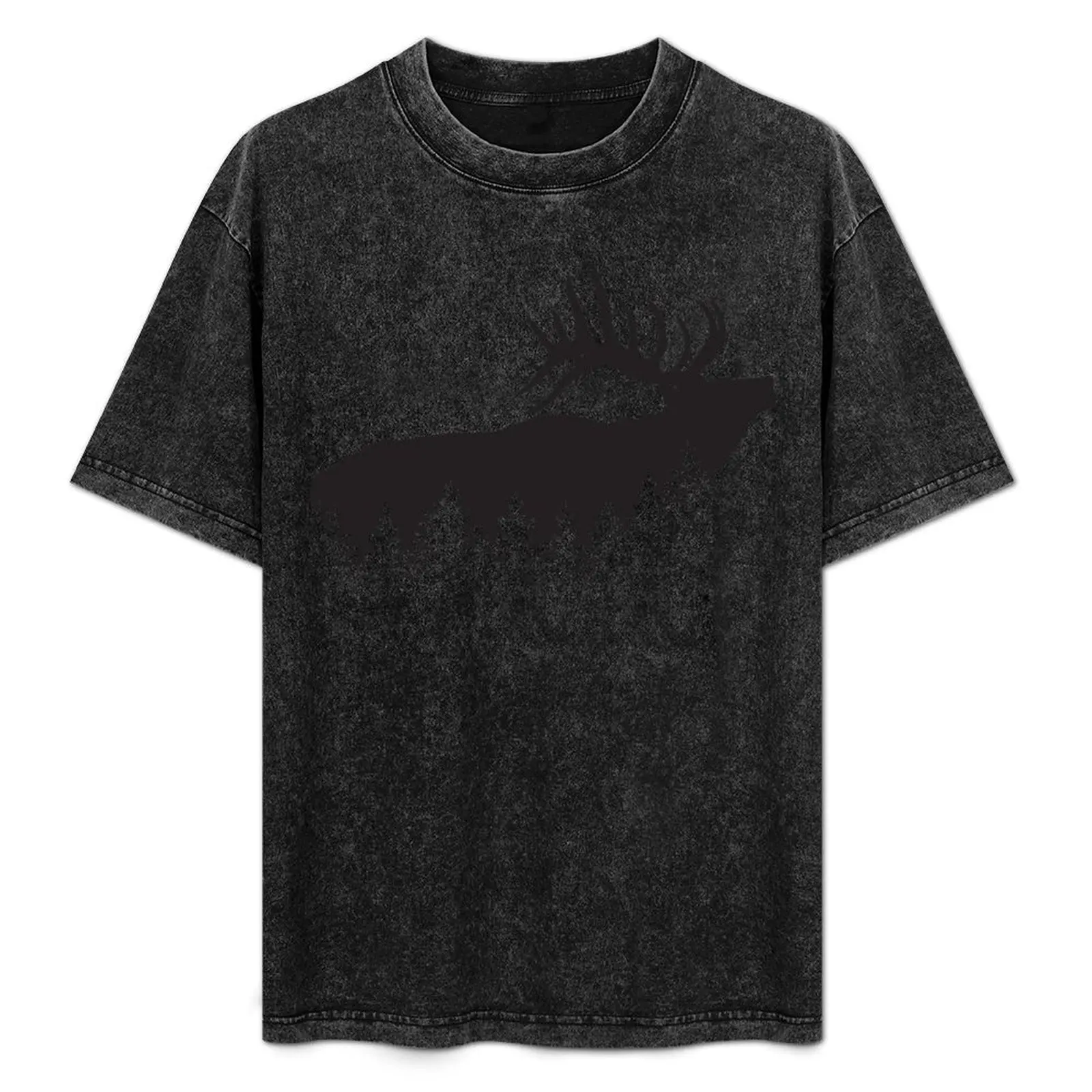 

Deer and Evergreens Hunting T-Shirt Everyday Wear Basic Short Sleeve Top